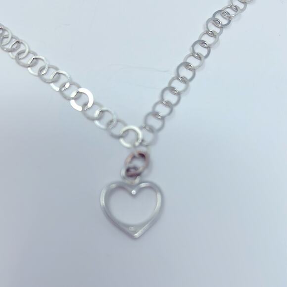 925 Italy Signed FAS Heart Pendant wit Circle Chain Link Necklace - Picture 5 of 8